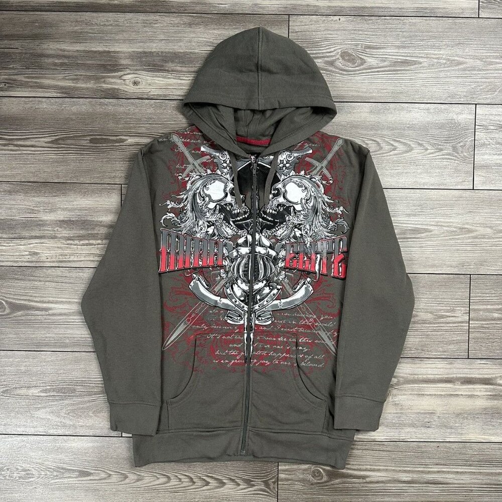 Crazy Vintage Y2K MMA Elite Affliction Style Grunge Zip Hoodie